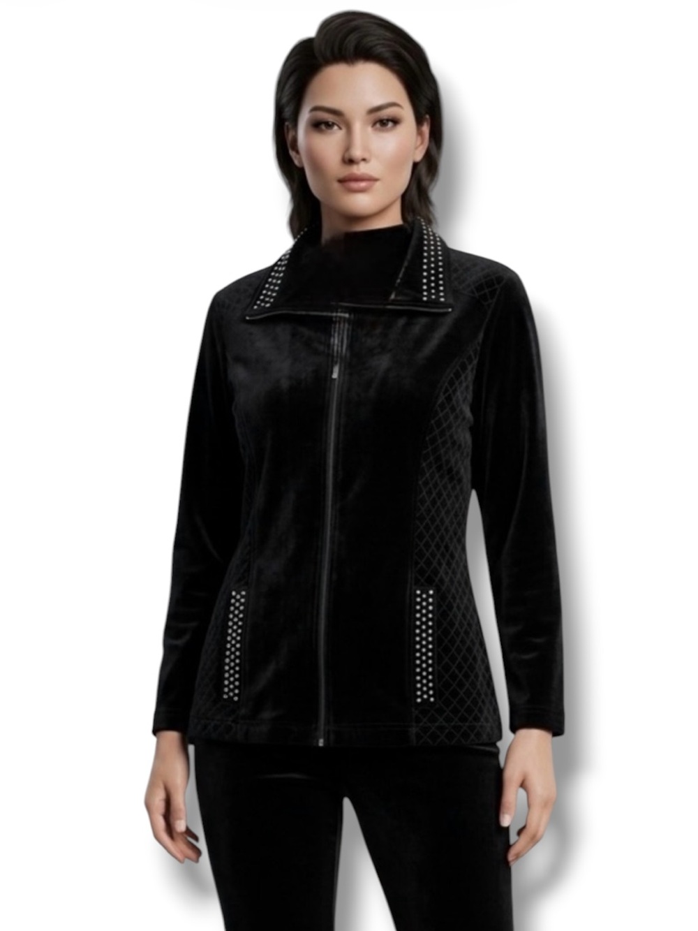 BonWorth Black Velour Studded Zip-Up Jacket | Size MP